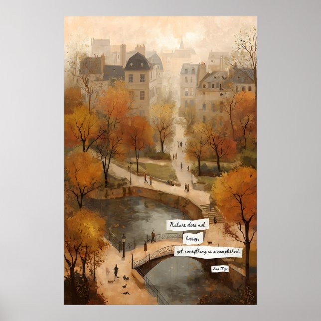 Póster Autumn Park Path Poster  Bridge, Pond, Literary (Frente)