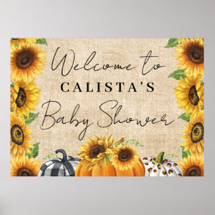 Póster Autumn Pumpkin Sunflower Baby Shower Welcome
