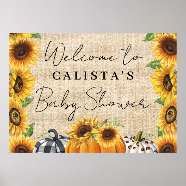 Póster Autumn Pumpkin Sunflower Baby Shower Welcome (Frente)