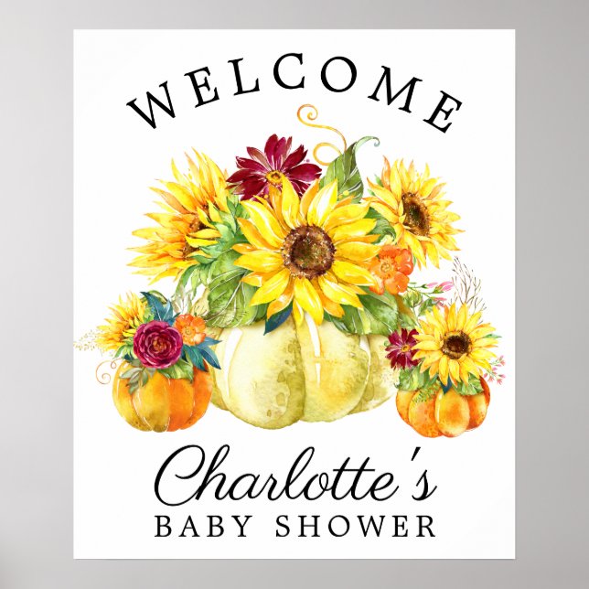 Póster Autumn Pumpkin Sunflower Baby Shower Welcome Sign (Frente)