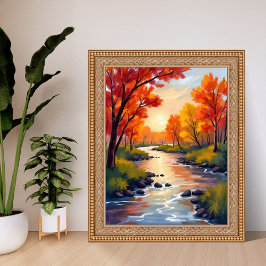 Póster Autumn River | Fall Foliage Nature Watercolor