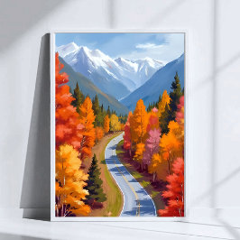 Póster Autumn Road | Fall Foliage Watercolor Nature