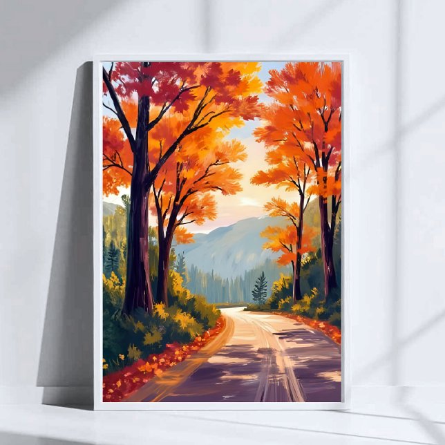Póster Autumn Road | Watercolor Fall Foliage Leaves (Subido por el creador)