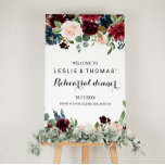 Póster Autumn Rustic Burgundy Rehearsal dinner Welcome<br><div class="desc">This autumn rustic burgundy rehearsal dinner welcome poster is perfect for a simple rehearsal dinner.  The design features burgundy,  red,  navy,  blue and blush radiant and graceful hand-painted flowers,  inspiring natural beauty.</div>