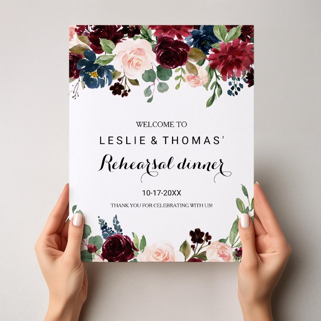 Póster Autumn Rustic Burgundy Rehearsal dinner Welcome (Subido por el creador)