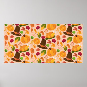 Póster Autumn seamless pattern, cute fall cartoon texture