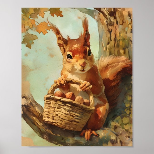 Póster Autumn Squirrel Nursery Wall Art Print (Frente)