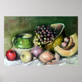 Póster Autumn Still Life with Fruits and Onions: wall Art