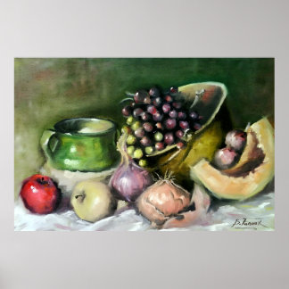 Póster Autumn Still Life with Fruits and Onions: wall Art