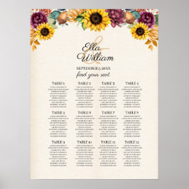 Póster Autumn Sunflower Floral Wedding Seating Chart