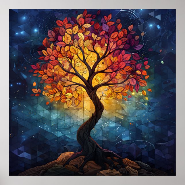 Póster Autumn Tree Mosaic Geometric Radiance (Frente)