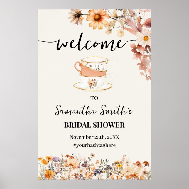 Póster Autumn Wildflower Bienvenida Tea Bridal Shower Pos (Frente)