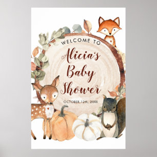 Póster Autumn Woodland Baby Shower Welcome Sign