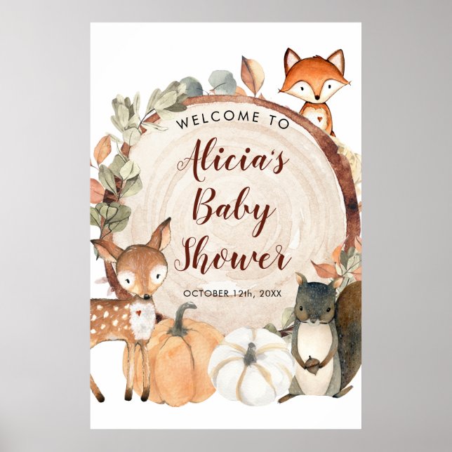 Póster Autumn Woodland Baby Shower Welcome Sign (Frente)