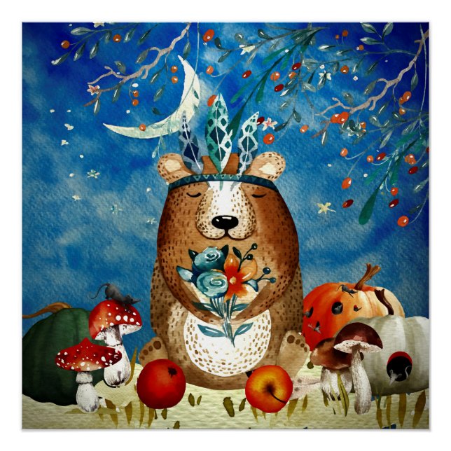 Póster Autumn Woodland Friends Ilustracion forestal (Anverso)