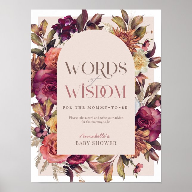 Póster Autumn Wreath Words of Wisdom Advice Baby Shower (Frente)