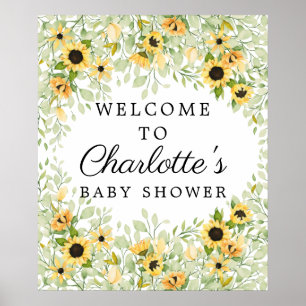 Póster Autumn Yellow Sunflower Baby Shower Welcome Sign