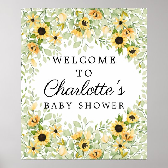 Póster Autumn Yellow Sunflower Baby Shower Welcome Sign (Frente)