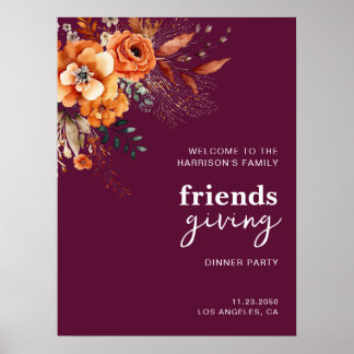 Póster Autumnal flowers thanksgiving elegant burgundy