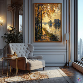 Póster Autumt Riverside Path en estilo impresionista