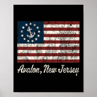 Póster Avalon Nj Vintage Sailing Us Anchor Boat Flag Tee