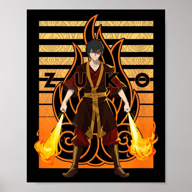 Póster Avatar El Último Maestro del Aire Zuko con Llamas  (Frente)
