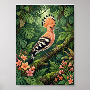 Póster Ave Abubilla Rama Tropical Botánica Fauna Silvestr