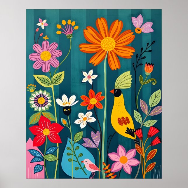 Póster Ave amarilla 2 Flora y fauna singulares (Frente)