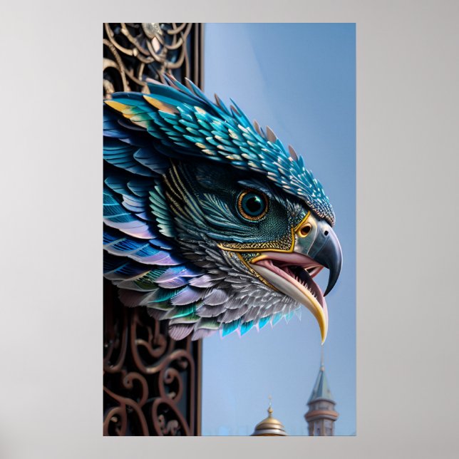 Póster Ave asomando por la puerta ornamental (Frente)