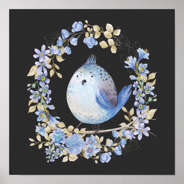 Póster Ave azul en flor (Frente)