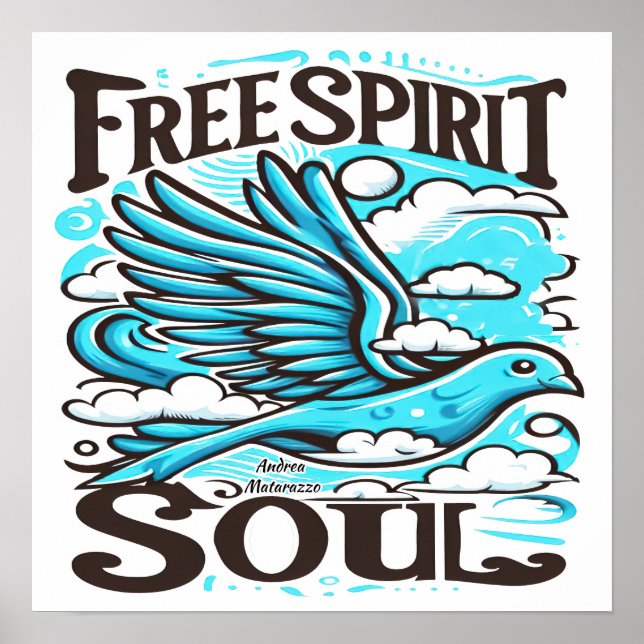 Póster Ave cielo con espíritu libre y alma (Frente)