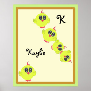 Póster Ave de bebé verde amarillo