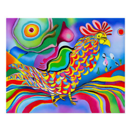 Póster "Ave de ensueño". Un gallo abstracto surrealista