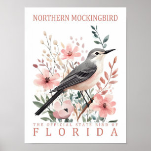 Póster Ave de Mockingbird del norte de Florida, Estados U
