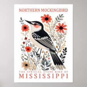 Póster Ave de Mockingbird del norte de Misisipi