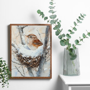 Póster Ave de nieve en invierno en la acuarela de la natu