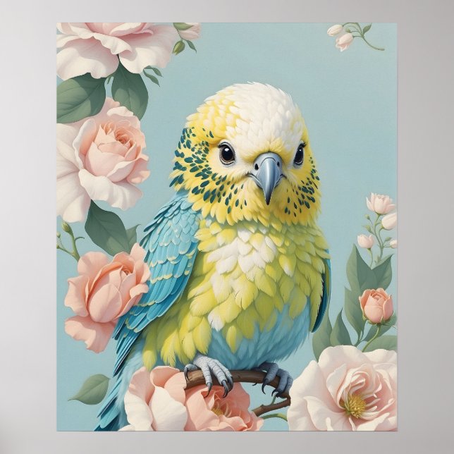 Póster Ave De Parakeet De Bebé Amarillo Y Azul (Frente)