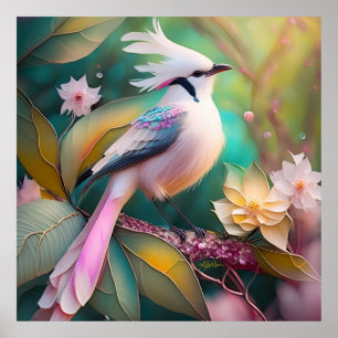 Póster Ave de Rubor con cresta blanca Jay Fantasy