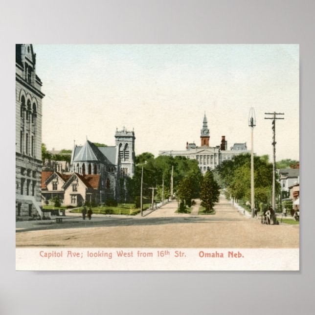 Póster Ave del Capitolio, Omaha, Vintage de Nebraska (Frente)