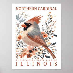 Póster Ave del Cardenal Norte de Illinois USA Travel