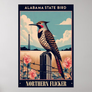 Póster Ave del estado de Alabama - Vintage del parpadeo d