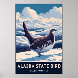 Póster Ave del estado de Alaska - Vintage Willow Ptarmiga