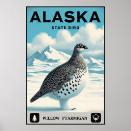Póster Ave del estado de Alaska - Vintage Willow Ptarmiga