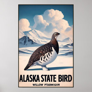 Póster Ave del estado de Alaska - Vintage Willow Ptarmiga