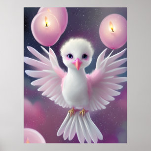 Póster Ave dulce blanco y rosa