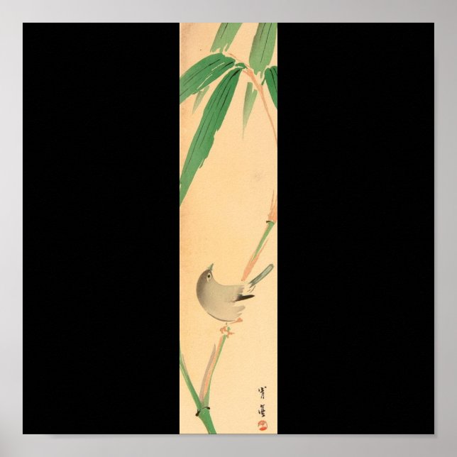 Póster Ave en árbol de bambú por Seitei Watanabe 1851- 19 (Frente)