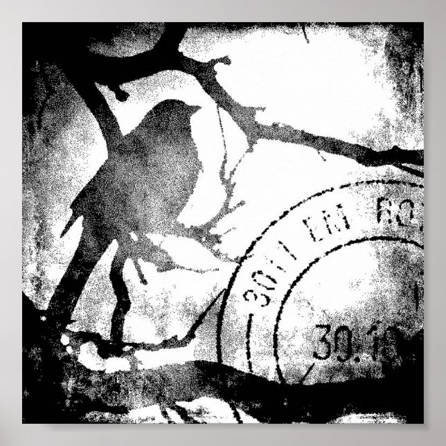 Póster Ave en una rama monocroma (Frente)