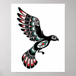 Póster Ave espiritual del Haida rojo y negro volador, bla