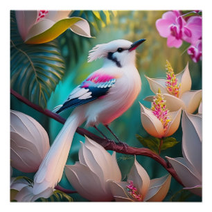 Póster Ave Fantasía Pájaro de Rubor con cresta blanca