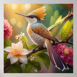 Póster Ave Fantasy de Honeyeater con cresta dorada